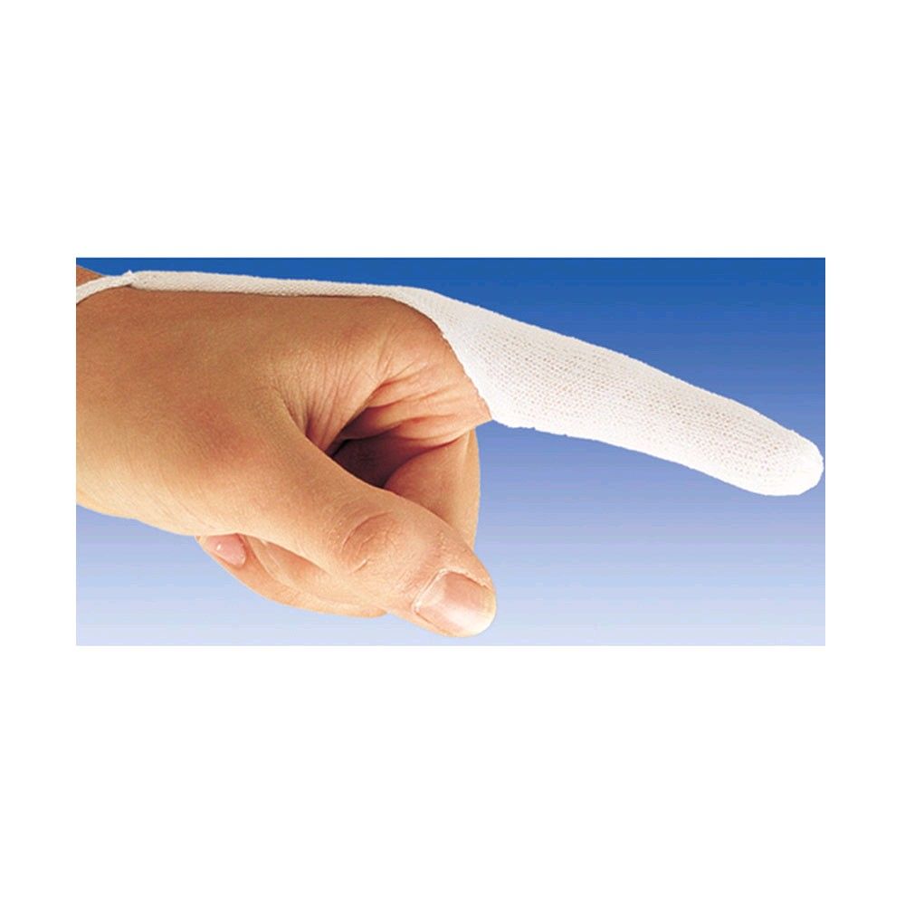 Weiße Schlauchverband-Binde aus nahtlos gestricktem Material, über Hand gezogen
