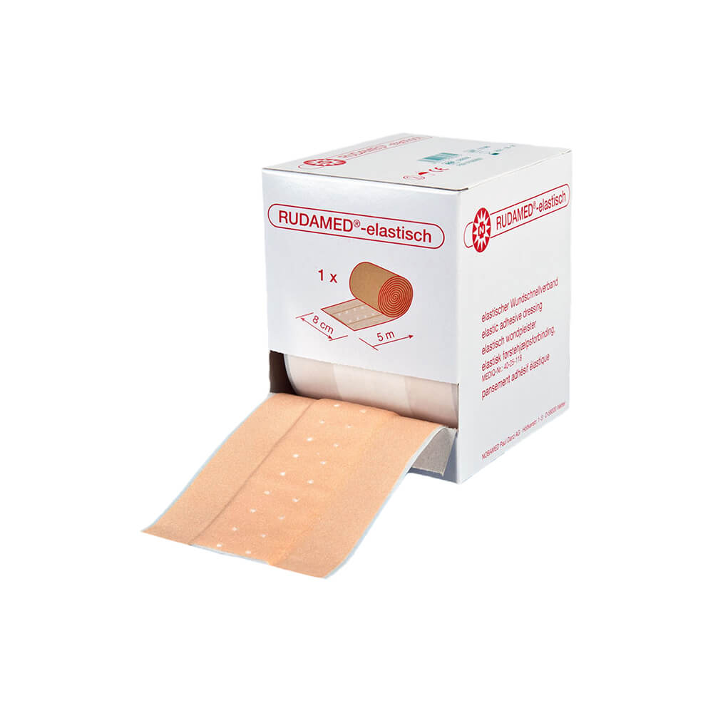 Elastisches Wundpflaster-Rollenpflaster RUDAMED von Noba, beige, aufgerollt im Karton
