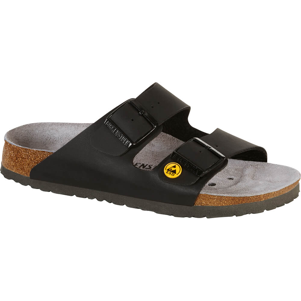 Birkenstock Arizona ESD schwarze Sandale mit zwei verstellbaren Riemen, normale Weite