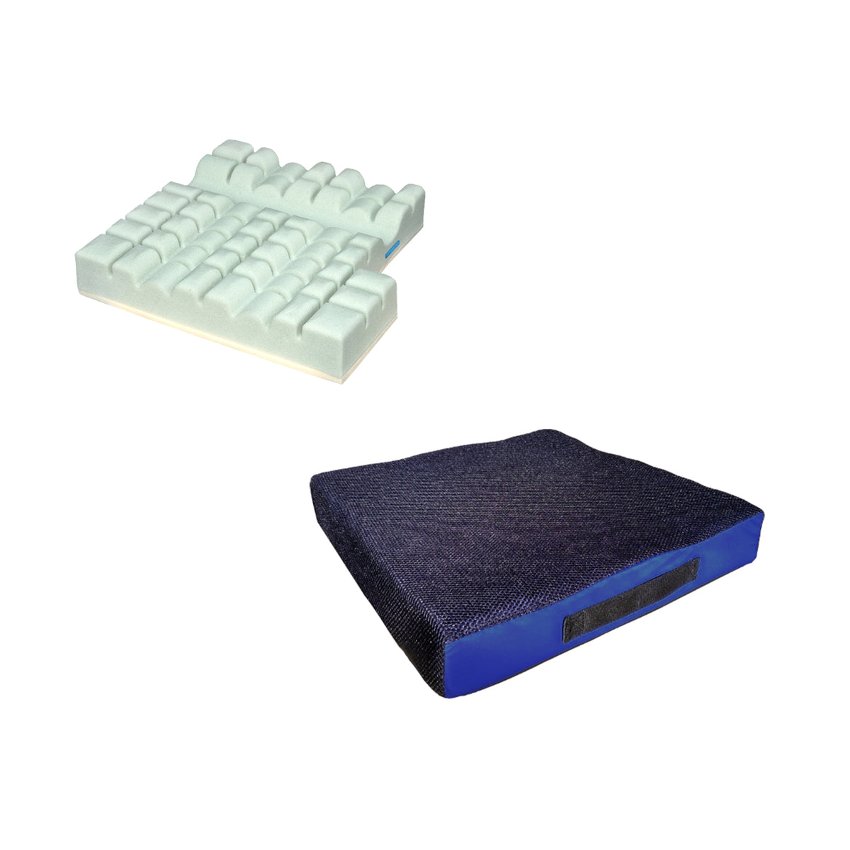 Rollstuhl- und Sitzkissen mit Gel-Kubenprofil, schwarz-blau, rechteckig