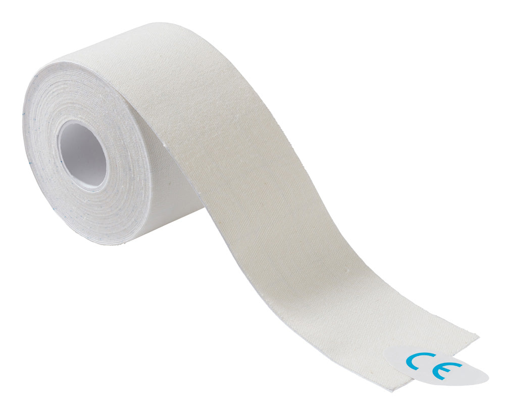 Kinesiologie-Tape weiß, 5 cm x 5 m, Rolle mit abgezogenem Streifen