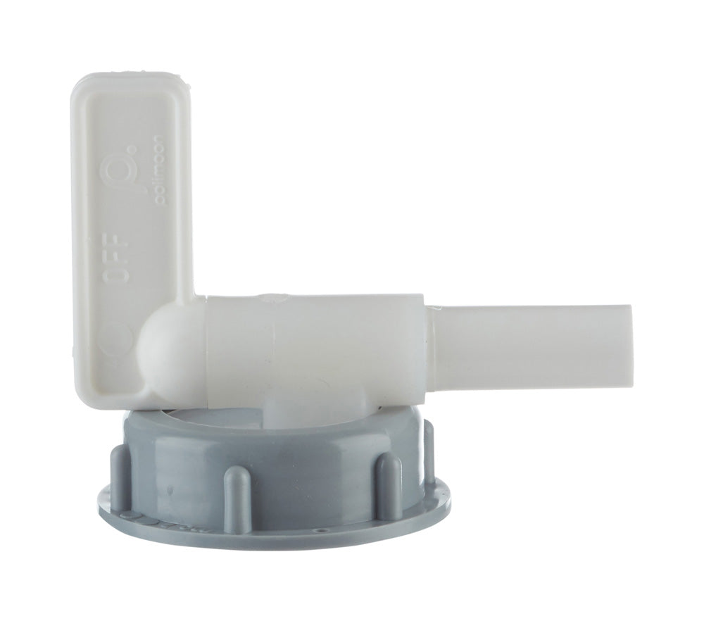 Ablaufhahn für Cubitainer mit weißem Auslauf und grauer Dichtung