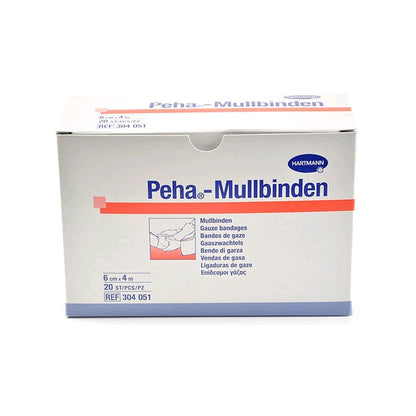 Peha-Mullbinden Fixierbinden, weiße Mullbinden-Packung mit Größenangabe 6 cm x 4 m