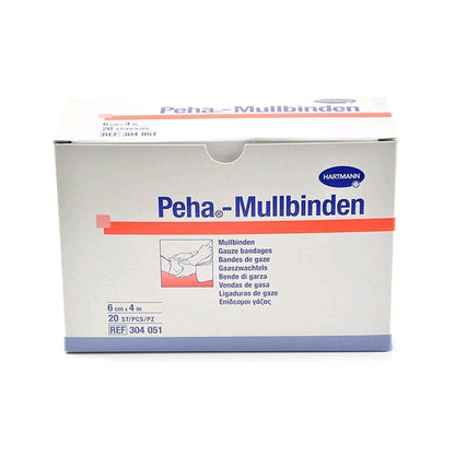 Peha-Mullbinden Fixierbinden Packung mit weißen Mullbinden, 6 cm x 4 m, 20 St.