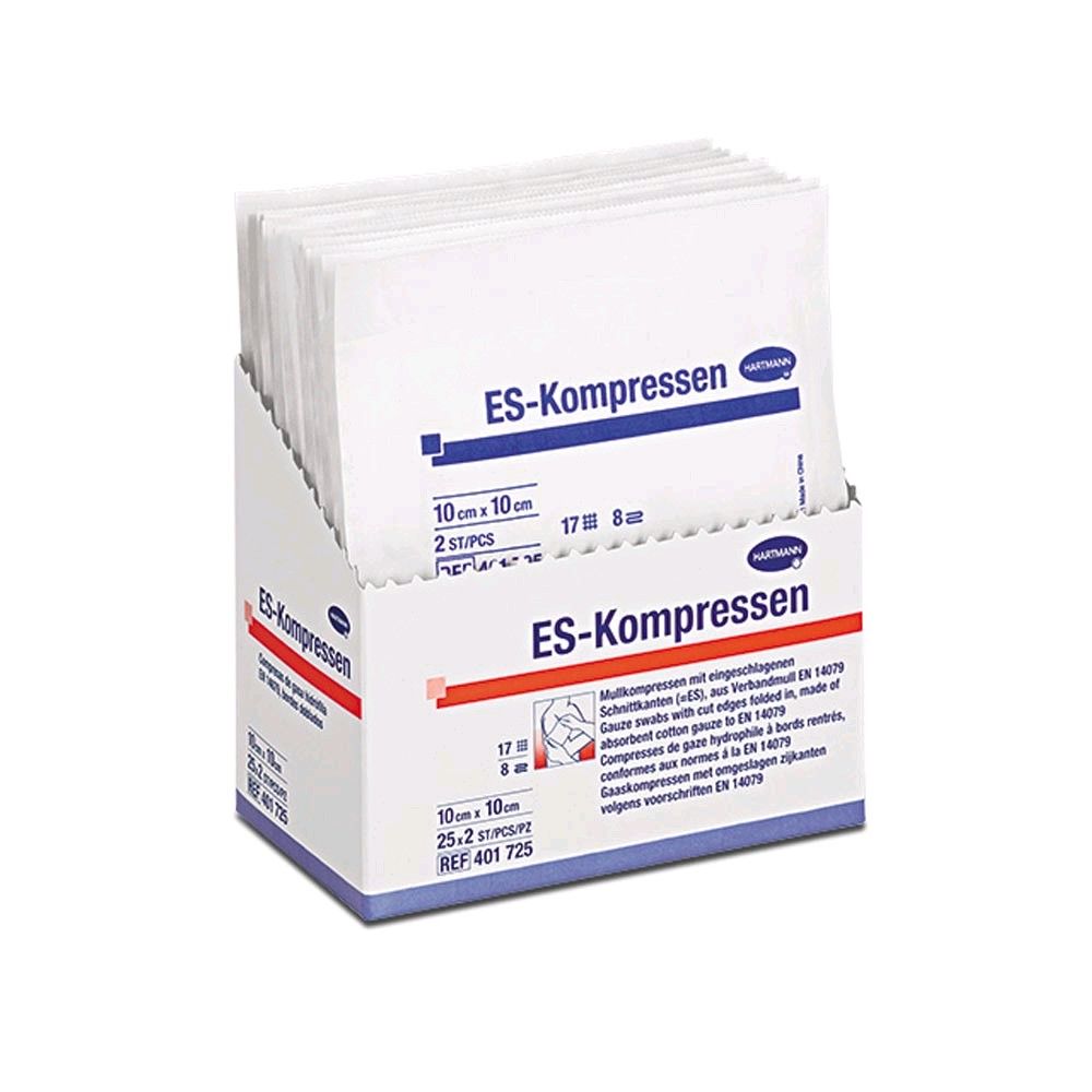 Sterile Mullkompressen im Stapel, ES-Kompressen Verpackung Hartmann