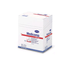 Vliesstoffkompressen Medicomp extra in blau-weißer Kartonbox