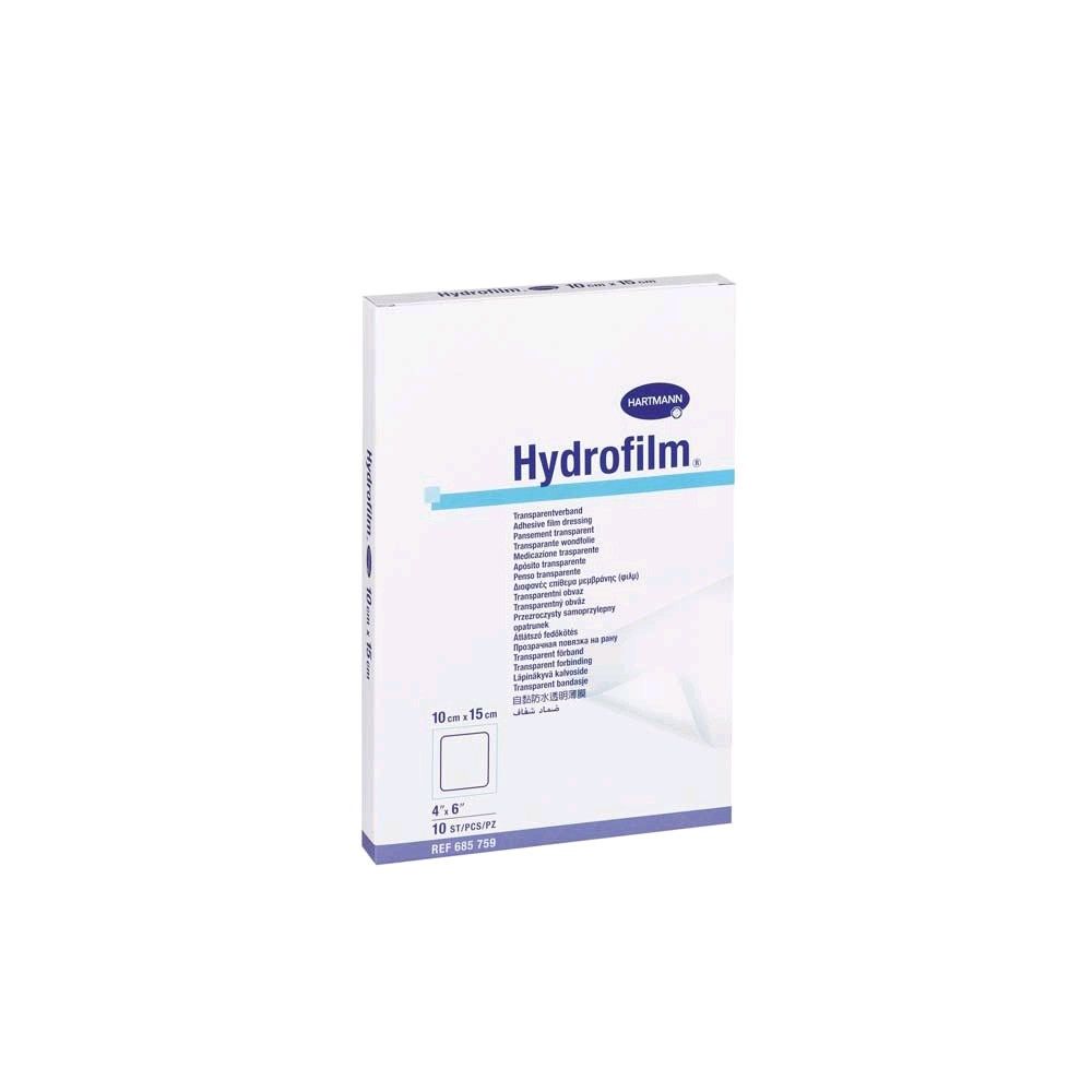 Hydrofilm Transparentverband: Vorderseite der Packung mit Aufdruck und Größenfeld