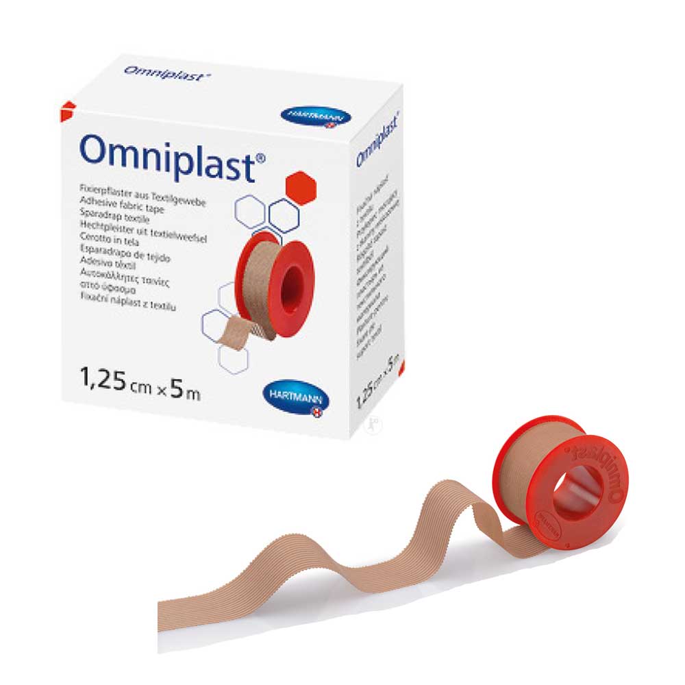 Omniplast Gewebe-Pflasterrolle: beiger Pflasterstreifen aus Textilgewebe, aufgerollt