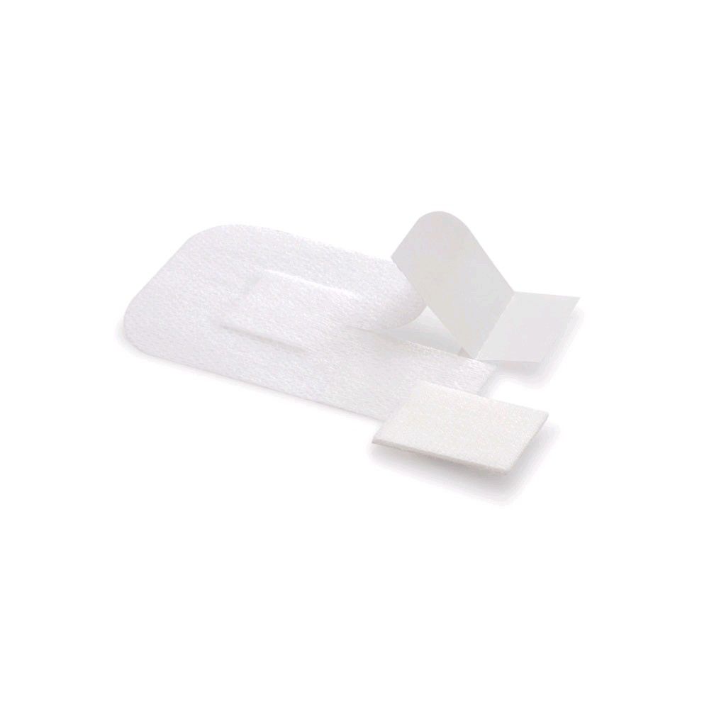 Kanülenpflaster, weißes Verbandpflaster mit Klebelasche und Pad