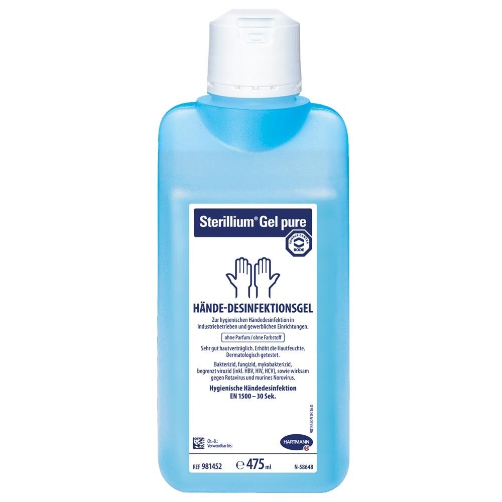 Sterillium® Gel pure Händedesinfektionsgel, blaue Flasche, parfümfrei, 475 ml, Schraubdeckel