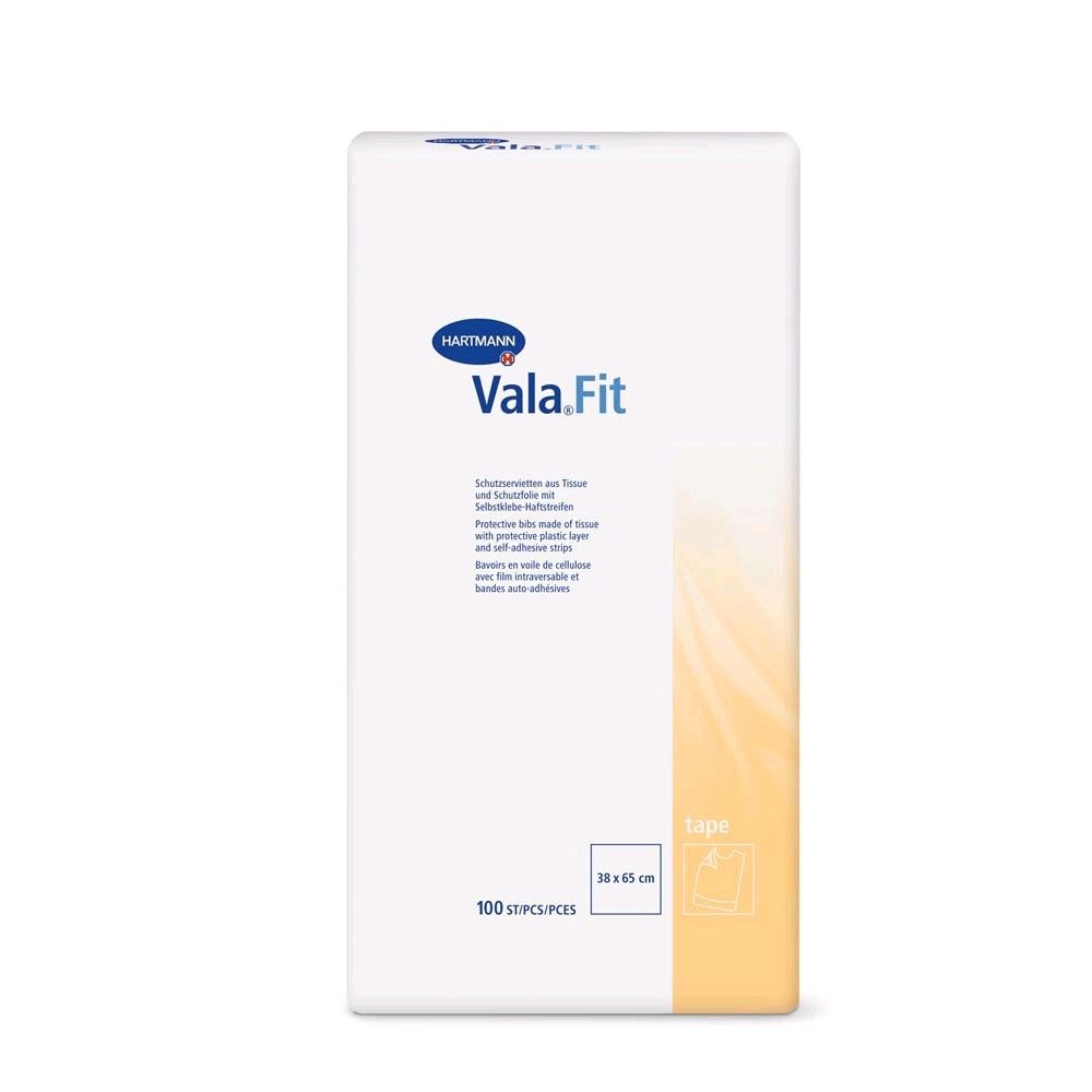 Schutzlätzchen-Packung Vala®Fit tape von Hartmann, weiße Packung mit gelbem Streifen