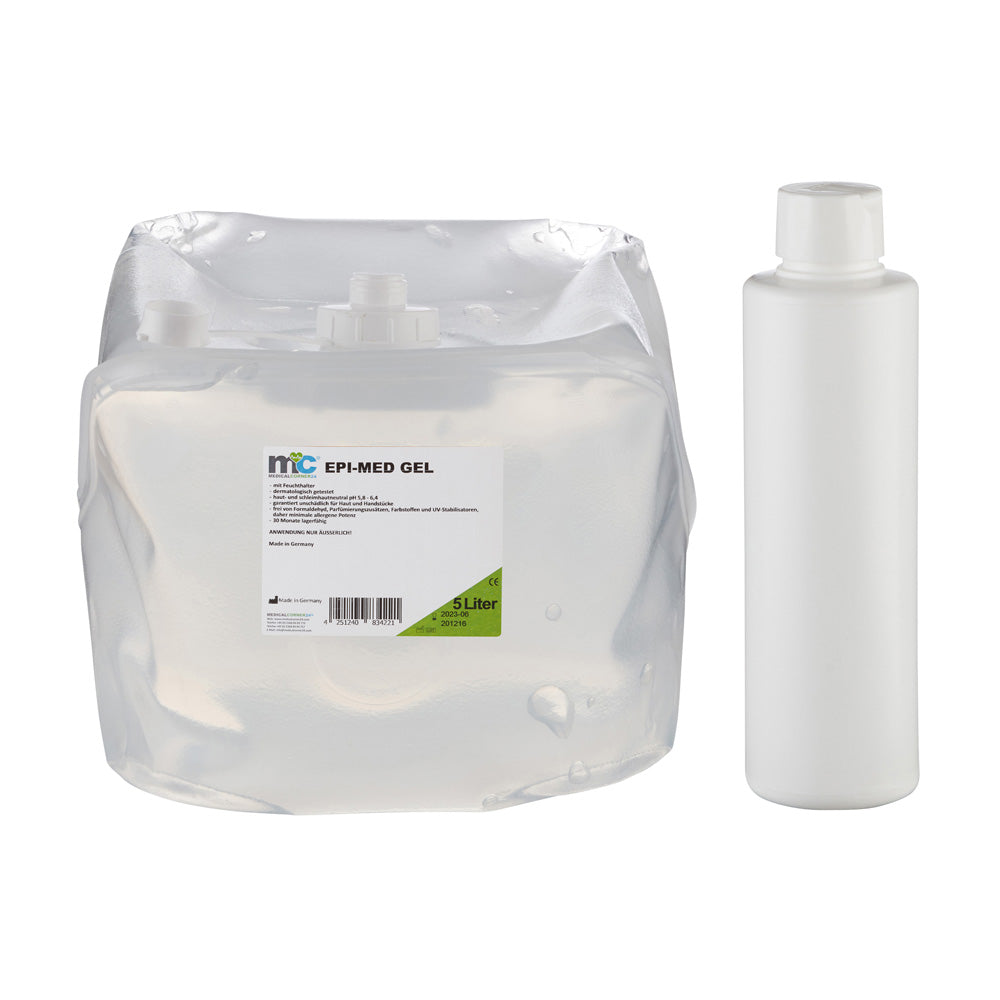 EPI-MED IPL-Kontaktgel 5 Liter im Beutel und weiße Spenderflasche