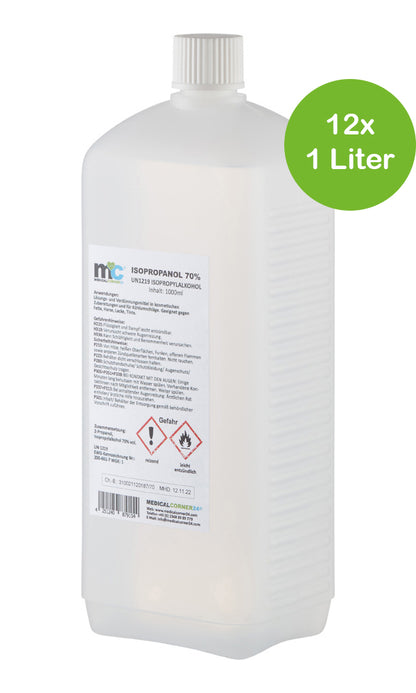 Isopropanol-70%-Flasche, 1 Liter, mit weißem Schraubdeckel und Etikett