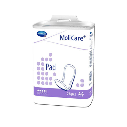 MoliCare Inkontinenz-Pad, lila, 28 Stk, mit Flügel-/Pad-Symbol.