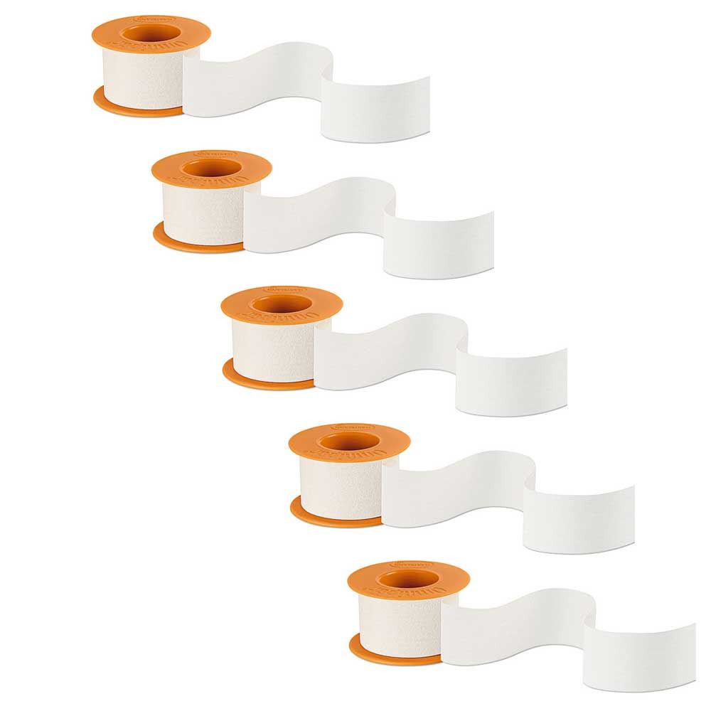 Fixierpflaster-Rollen aus Vlies mit weißem Klebestreifen und orangefarbenem Kern, mehrere