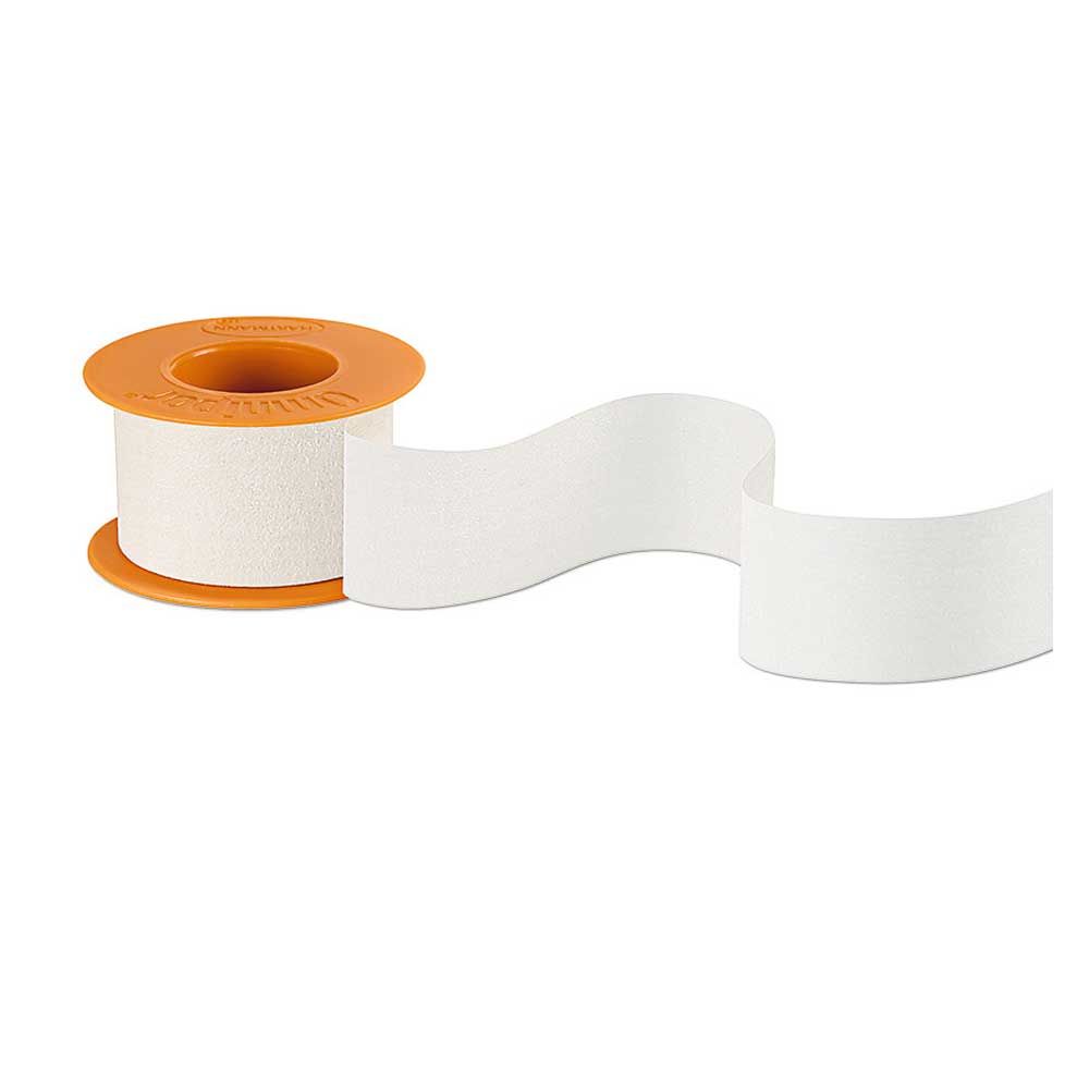 Fixierpflaster-Rolle aus Vlies mit weißem Klebestreifen und orangefarbenem Kerndesign