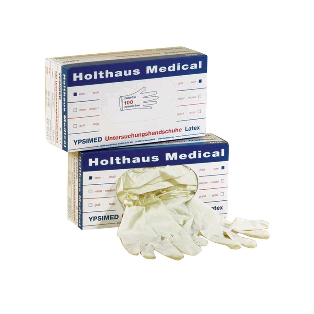 Latex-Untersuchungshandschuhe, puderfrei, 100er-Pack, Handschuhe vor Box ausgebreitet