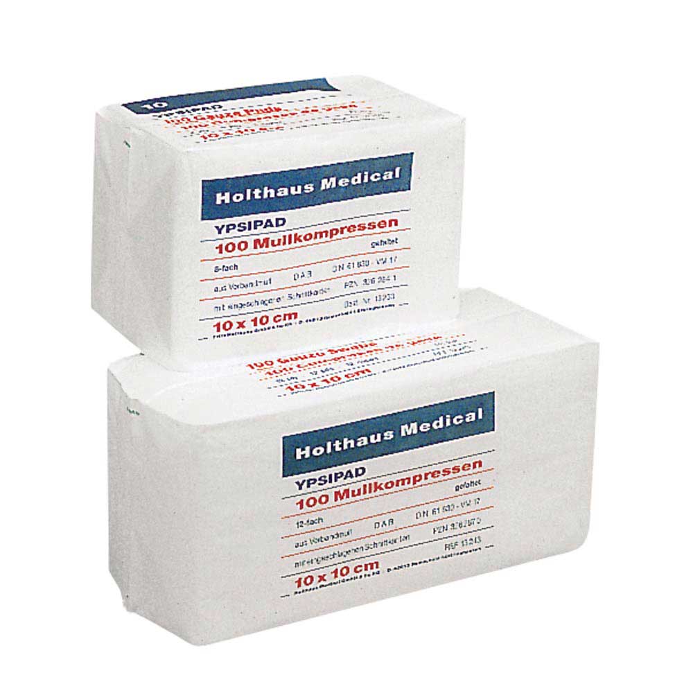 Holthaus Medical YPSIPAD unsterile Mullkompressen, 10x10 cm, 100 Stück, gestapelt
