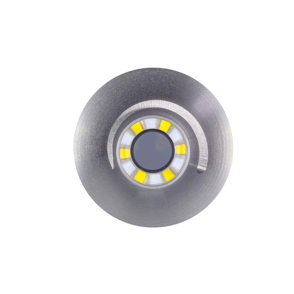 Otoskop-LED: gelbe Lichtsegmente im Reflektor mit zentraler Linse