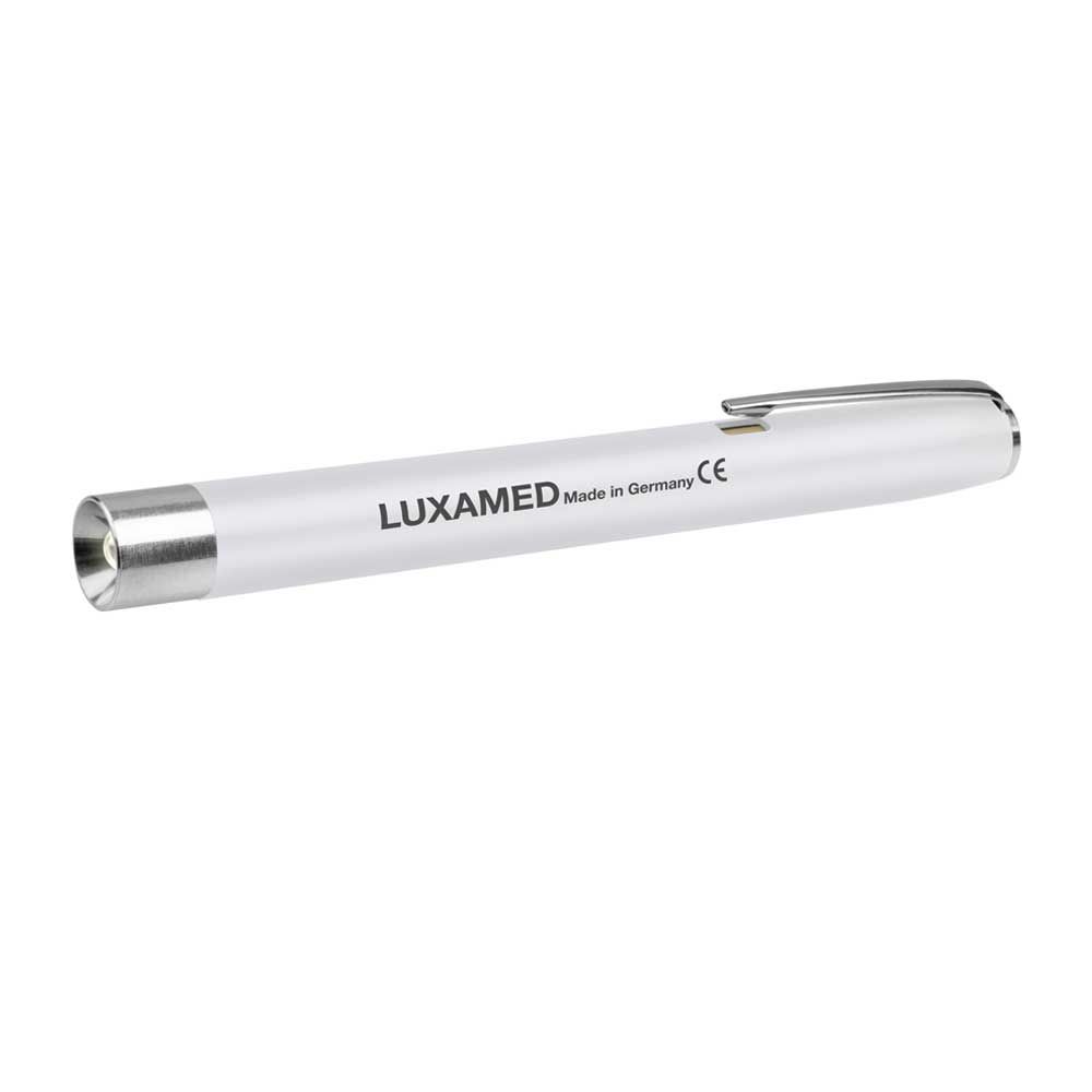 Luxamed Diagnostikleuchte mit weißem Gehäuse und silbernem Metallkopf
