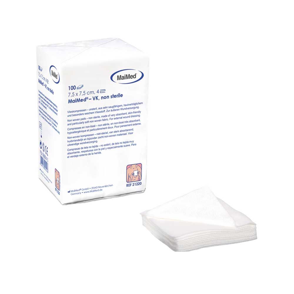 4-fach Vlieskompressen 7,5×7,5 cm, unsteril, weiß, aus der Packung