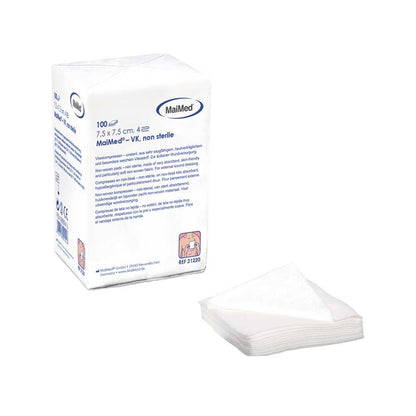 4-fach Vlieskompressen 7,5×7,5 cm, unsteril, weiß, aus der Packung