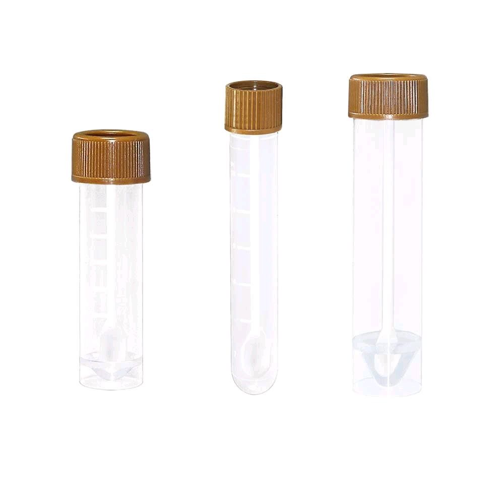 Stuhlröhrchen mit braunem Schraubverschluss, transparente Probenröhrchen in mehreren Größen