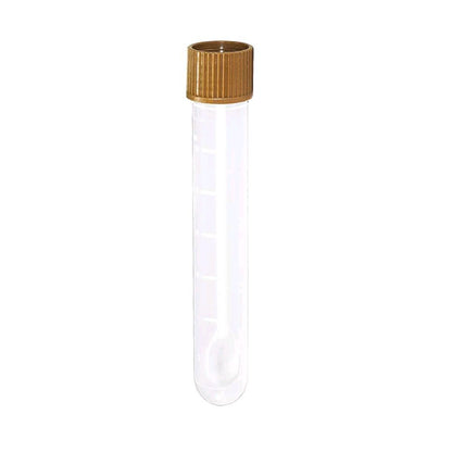 Stuhlröhrchen mit braunem Schraubverschluss, kurzes transparentes Probenröhrchen