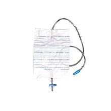 Urinbeutel mit Schlauch und Rücklaufstop, blauem Anschluss, Maßeinteilung