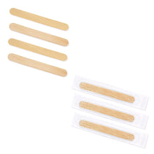 Mundspatel aus gewachstem Holz, teils in Folienverpackung, 150 mm Länge