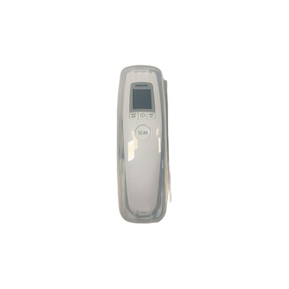 Stirn-Fieberthermometer in transparenter Schutzabdeckung, weißes Handgerät