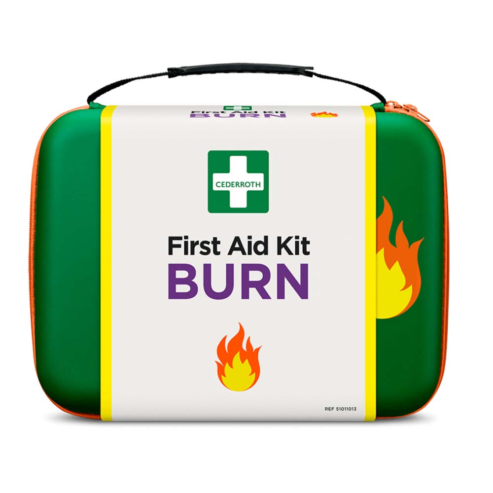 Cederroth Verbrennungskoffer mit weißem Rückenpanel und Aufdruck „First Aid Kit BURN“