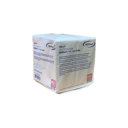 4-fach Vlieskompressen 10×10 cm, unsteril, weiß, Packungsansicht