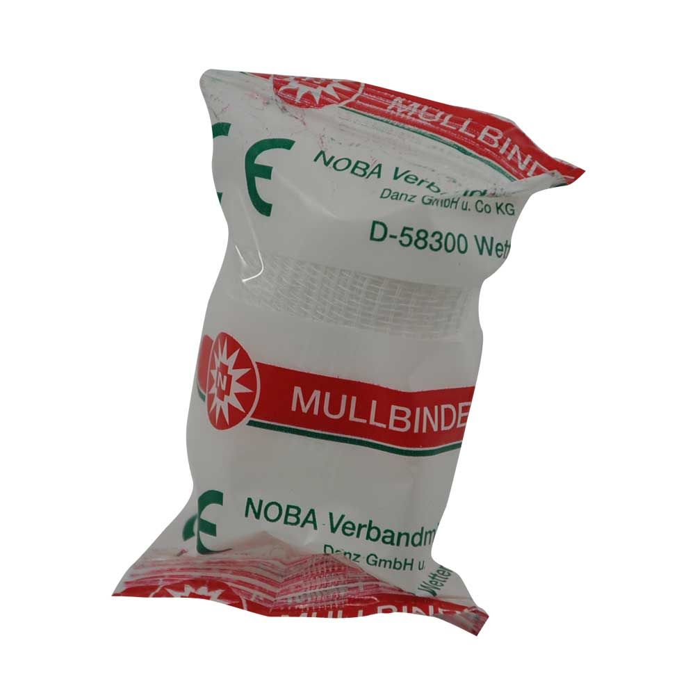 Mullbinde-Fixierbinde, einzeln verpackt, Nahaufnahme der Umverpackung