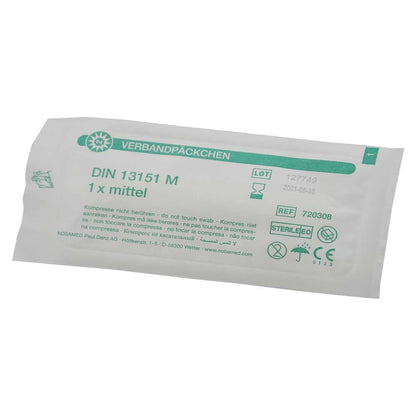 Steriles Verbandpäckchen DIN 13151, Größe M, mit Wundauflage, beschriftete Verpackung