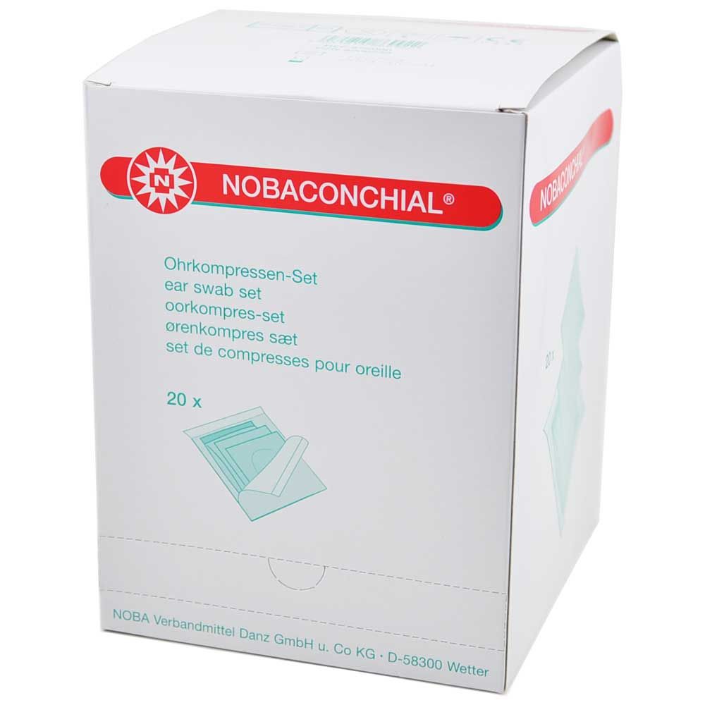 NOBACONCHIAL® Ohrenkompressen-Set, Box mit Beschriftung und 20x-Anzeige