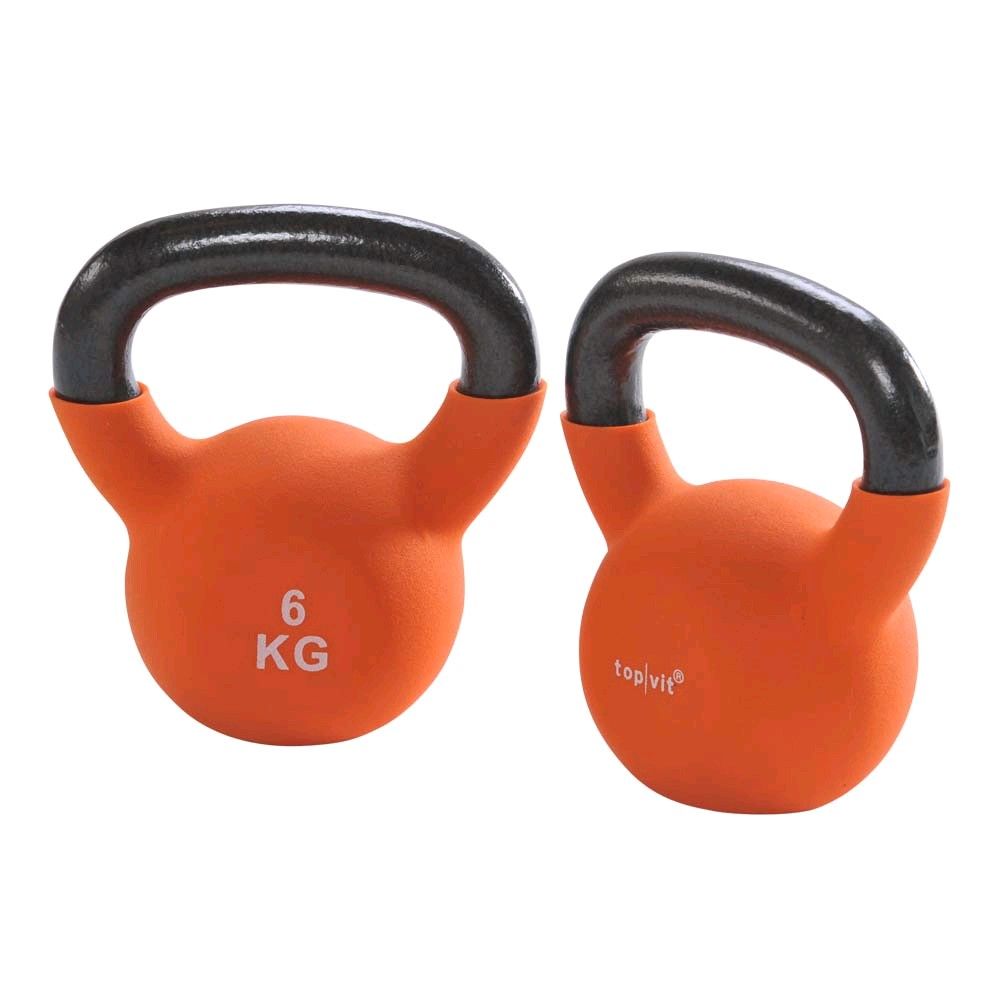 Neopren-Kugelhantel 6 kg, orange, mit schwarzem Griff, topvit®