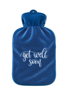Sänger 2,0-L-Wärmflasche, blau mit Flauschbezug und „get well soon“ Schrift