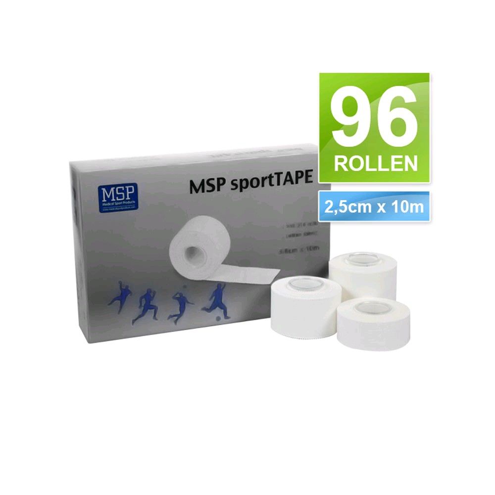 MSP sportTAPE Sporttape, weiße Rollen, 2,5 cm x 10 m, 96er Pack