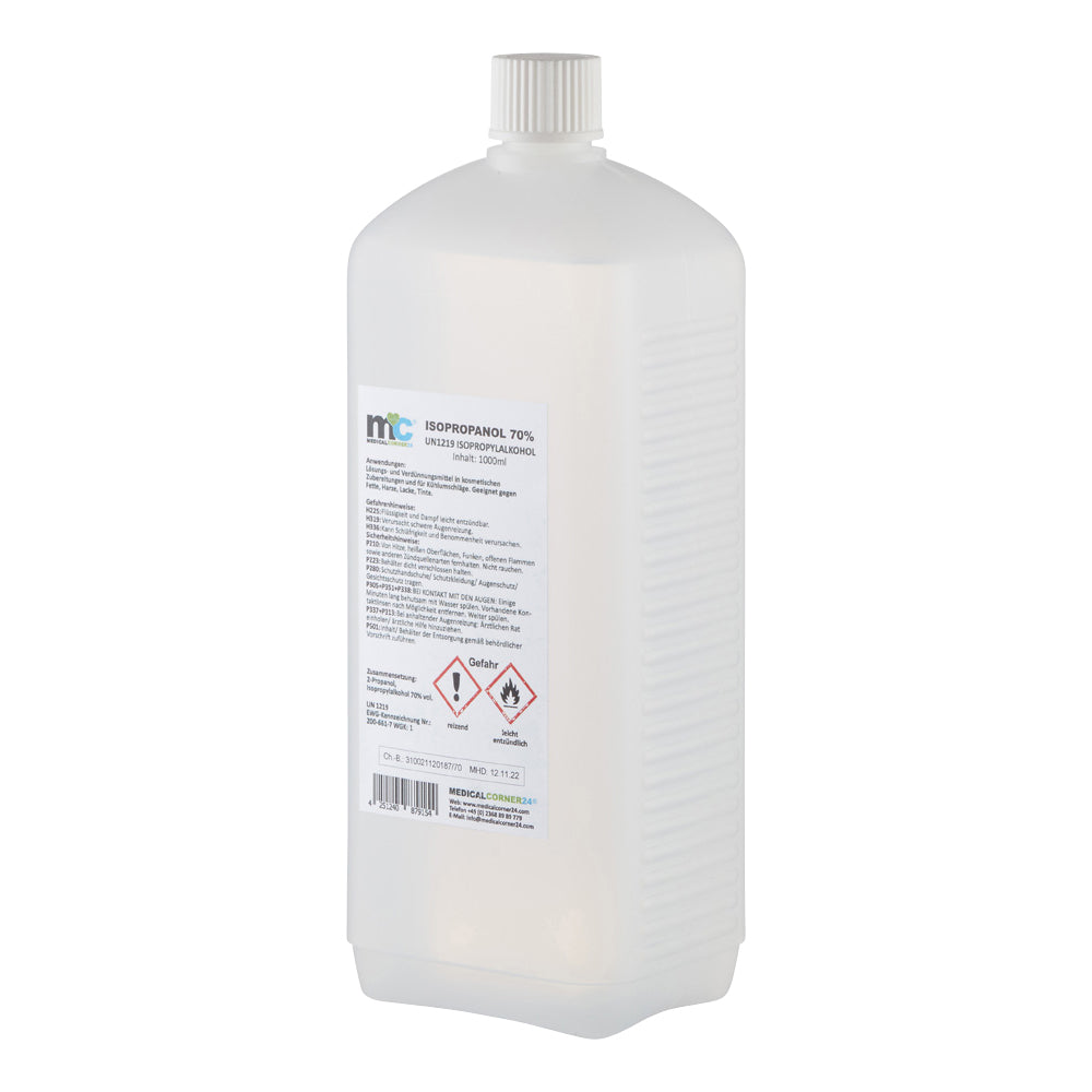 Isopropanol 70%-Kanister, weiß, mit Schraubverschluss und bedrucktem Sicherheitsetikett