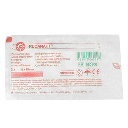 Sterile Wundnahtstreifen RUDANAHT® Verpackung mit Etikett und Barcode