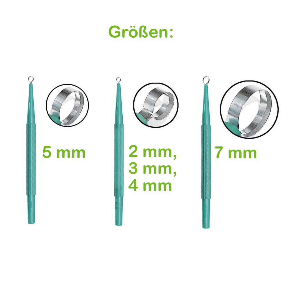 Kai Medical Einweg-Hautküretten in verschiedenen Größen, türkisfarbene Griffe mit Metallköpfen