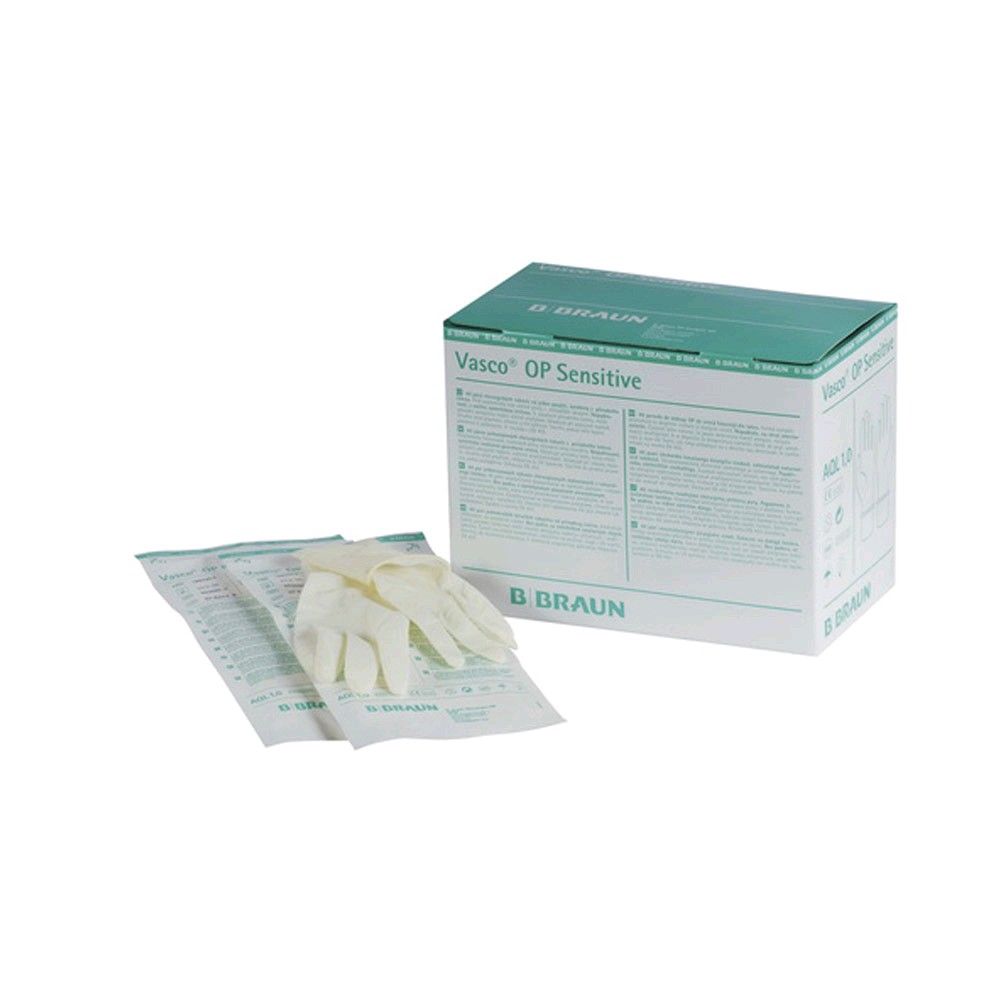 OP-Handschuhe aus Naturlatex, naturfarben, in Schachtel; Handschuhpackungen von B. Braun