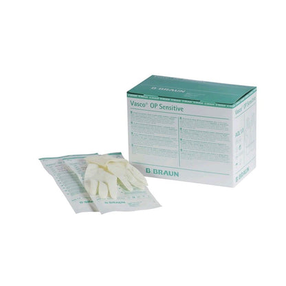 OP-Handschuhe aus Naturlatex, naturfarben, in Schachtel; Handschuhpackungen von B. Braun