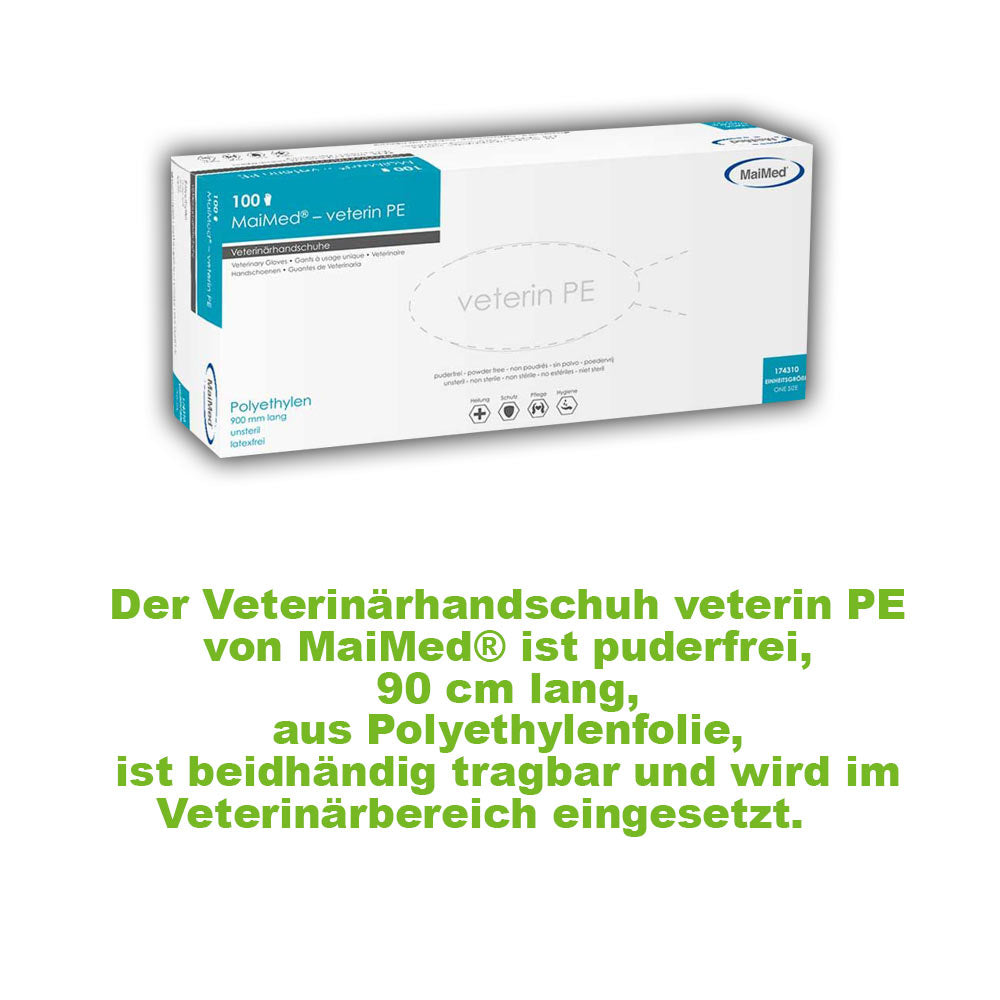 Verpackungskarton MaiMed® veterin PE mit Text, orange PE-Veterinärhandschuhe, 90 cm, 100 St