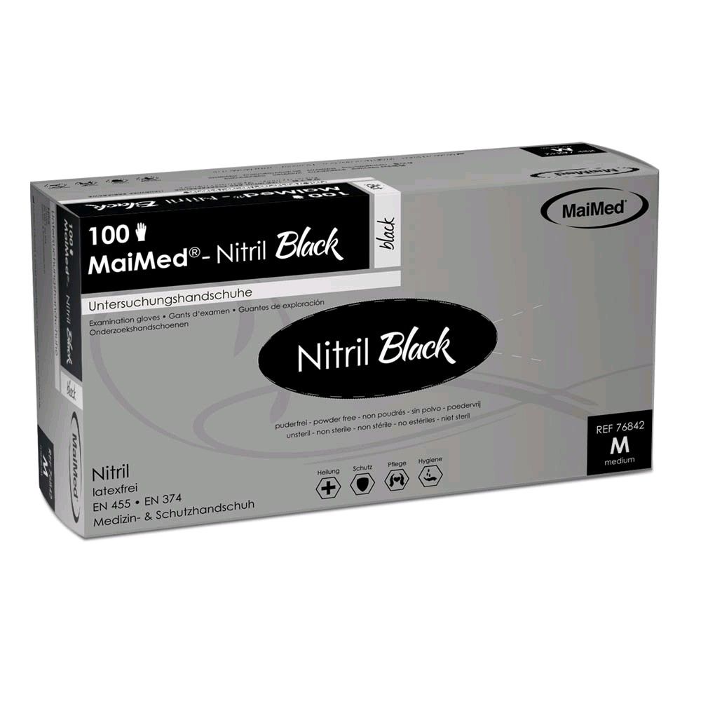 MaiMed Nitril Black Handschuhbox, 100 Stück im Karton, schwarz