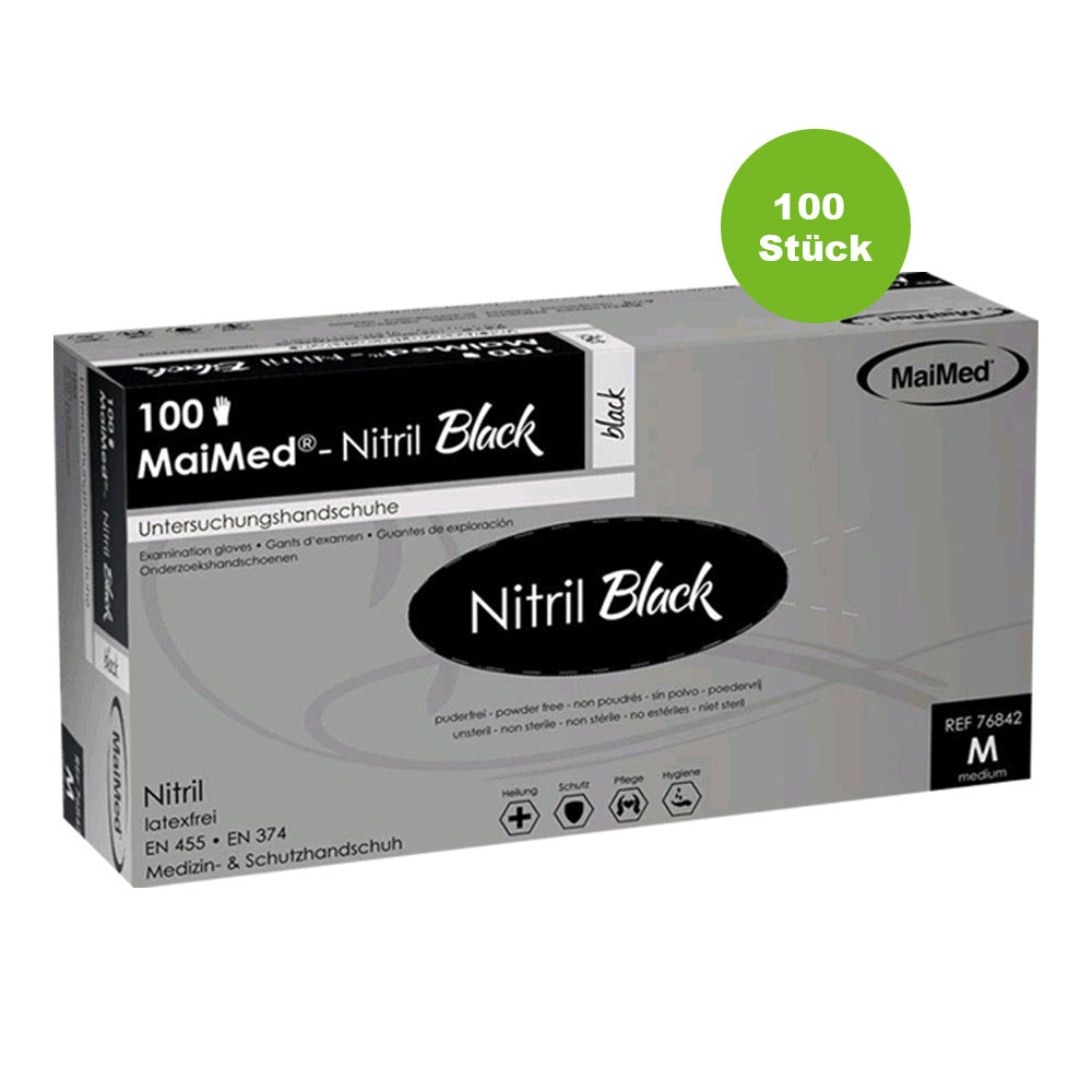MaiMed Nitril Black Handschuhbox, 100 Stück, schwarz, Nitril, puderfrei