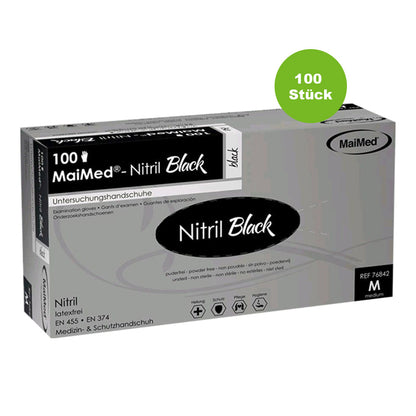 MaiMed Nitril Black Handschuhbox, 100 Stück, schwarz, Nitril, puderfrei