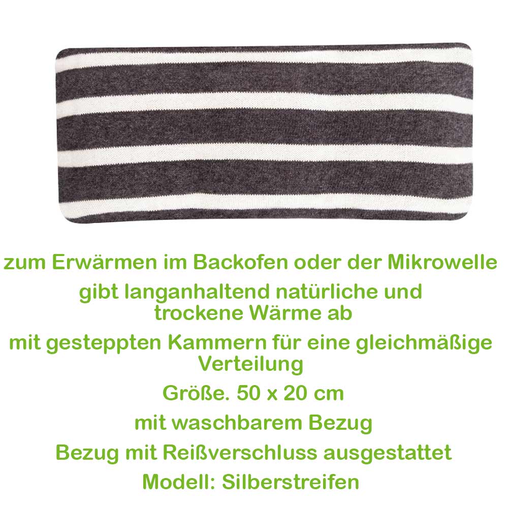 Kirschkernkissen mit horizontalen Streifen im Bezug, dunkelgrau und weiß