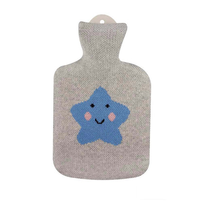Sänger Wärmflasche 0,8 l mit grauem Strickbezug und blauem Stern-Motiv